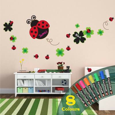 Walplus Kid Ladybird Blackboard Chalkboard Wall Stickers Nursery Decor with Flexichalk Marker Bright Color Liquid Chalks Pen