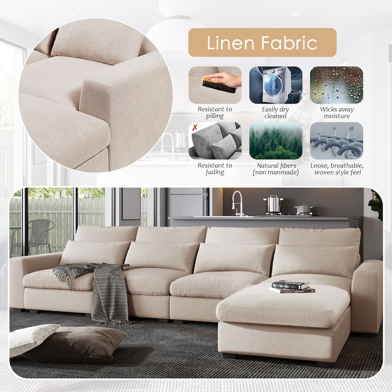 Modern Convertible Large L-shaped Feather Filled Sectional Sofa with Reversible Chaise - 129.9"W x 72"D x 31.5"H