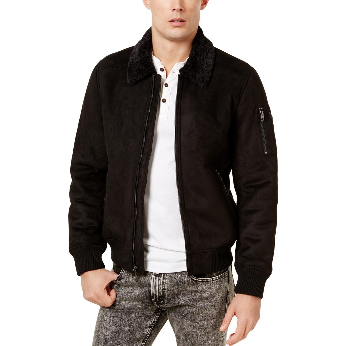 Shop Guess Mens Redmond Bomber Jacket Winter Faux Fur Xl