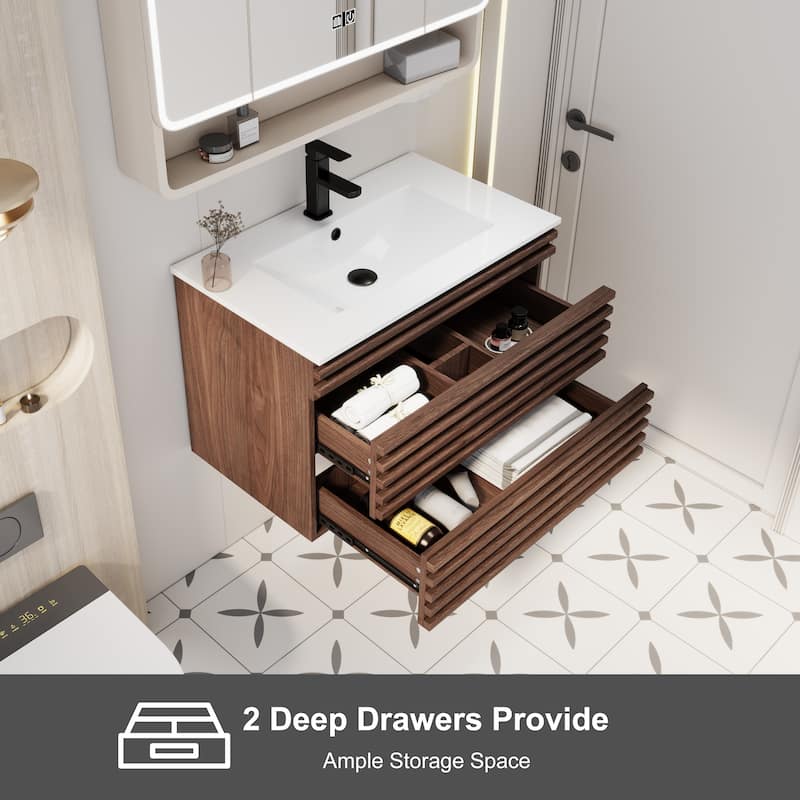 Bathroom Vanity with Drop-In Ceramic Sink Wall-Mounted Storage Cabinet