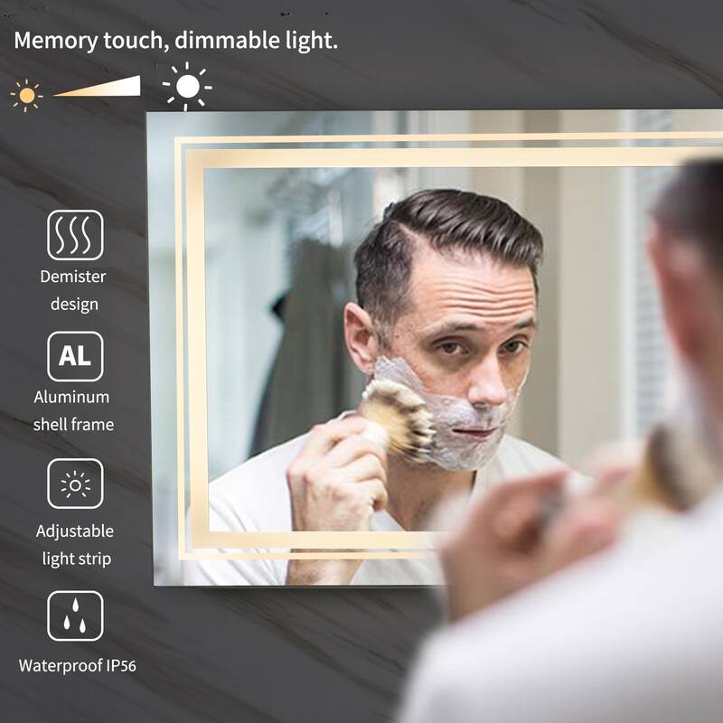 LED Lighted Bathroom Mirror Backlit Makeup Wall Mounted with Defogger - 60"x31"