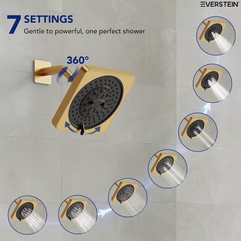 Square Shower System with 7 Spray Modes and Pressure Balance Valve