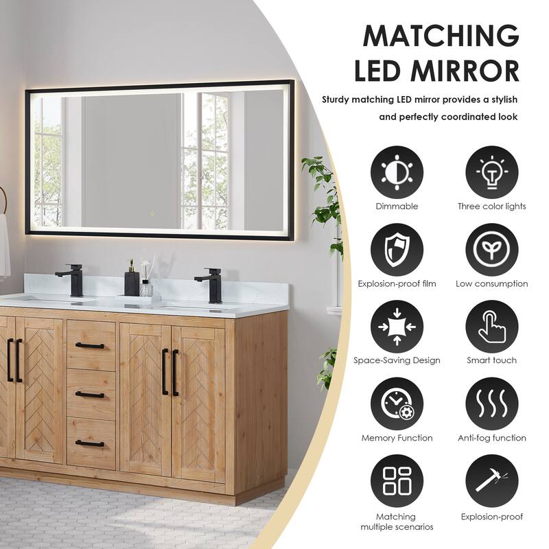 Anais Single Bathroom Vanity in Light Brown with Grain White Engineered Stone Countertop with Mirror