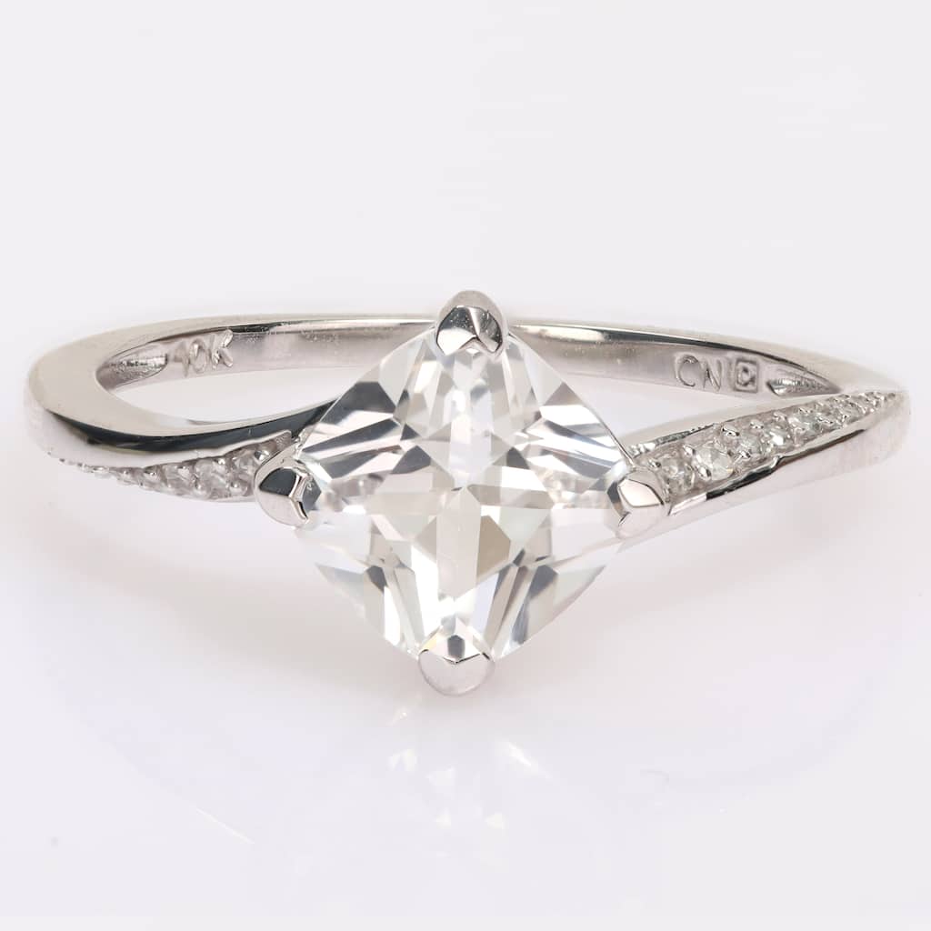Miadora Cushion-cut Created White Sapphire and Diamond Accent Engagement Ring in 10k White Gold