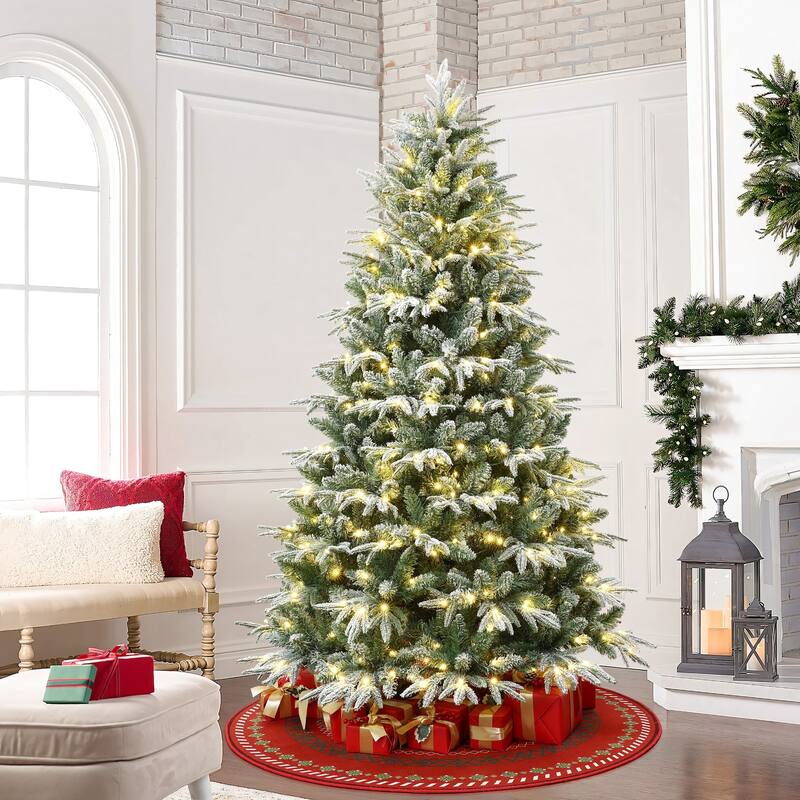 7Ft Pre-Lit Hinged Snow Flocked Fraser Fir Full Artificial Christmas Tree - 84" H x 47.2" Diameter