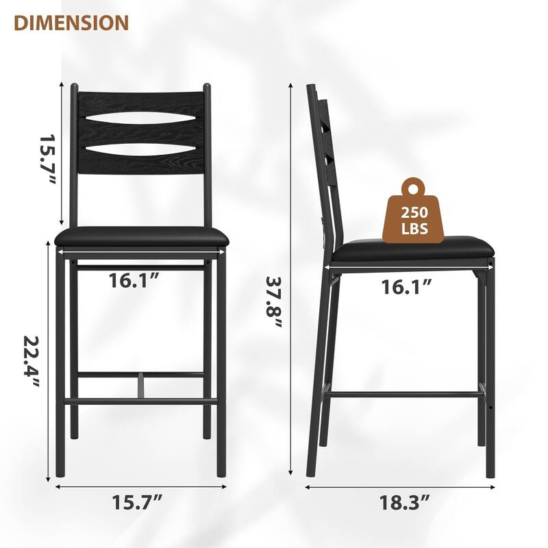 Bar Stools Set of 2 - Thick Cushioned Faux Leather Stools with Islamic Geometric Backrest, Gold Accent Footrest