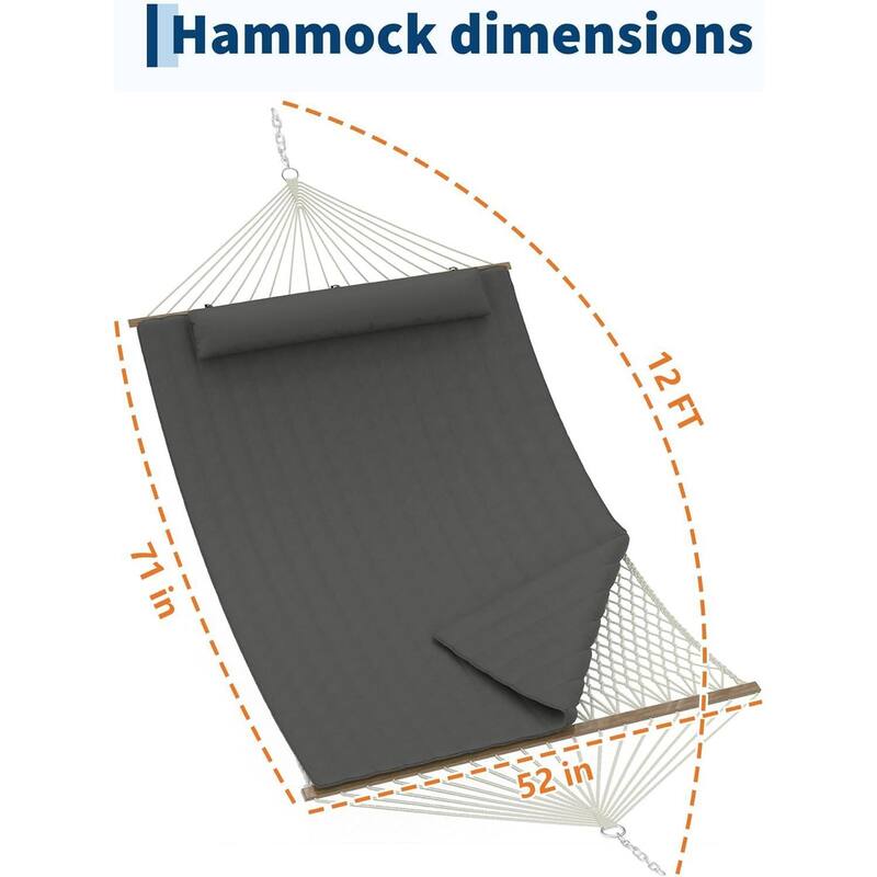 2 in 1 Outdoor Hammock with Cotton Rope and Polyester Pad for Patio, Backyard, Garden, Beach