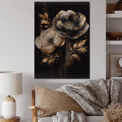 Designart 'Grey Gold Flower Bouquet IV' Floral Wood Wall Art - Natural Pine Wood