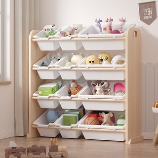 Kids Toy Storage Organizer With 12 Plastic Bins