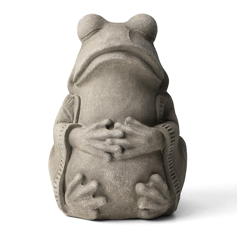 Glitzhome Zen-Style MgO Meditating Garden Buddha Statues Monk Sculpture Indoor Outdoor - Frog-16.75"H
