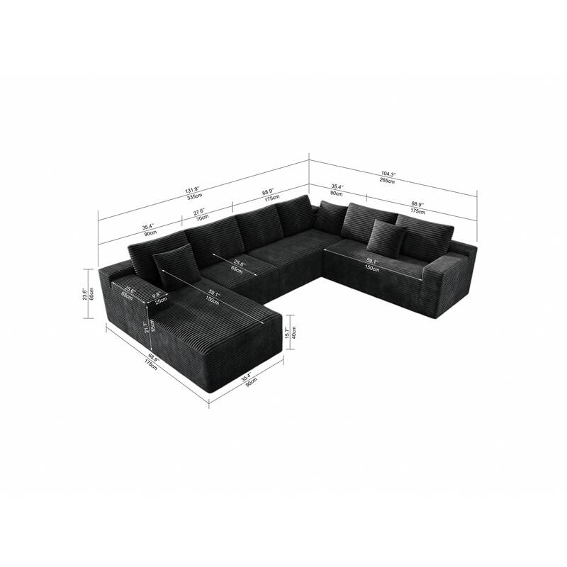 Oversized Sectional Modular Couch, Cloud Couches for Living Room, Deep Seat Upholstered Sleeper Sofa, U Shaped Couch with Chaise