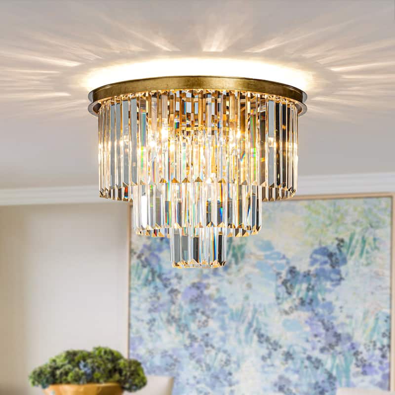10 Light Glam Dual-Use Crystal Flush Mount Ceiling Light Contemporary Light Fixture for Interior - W20''