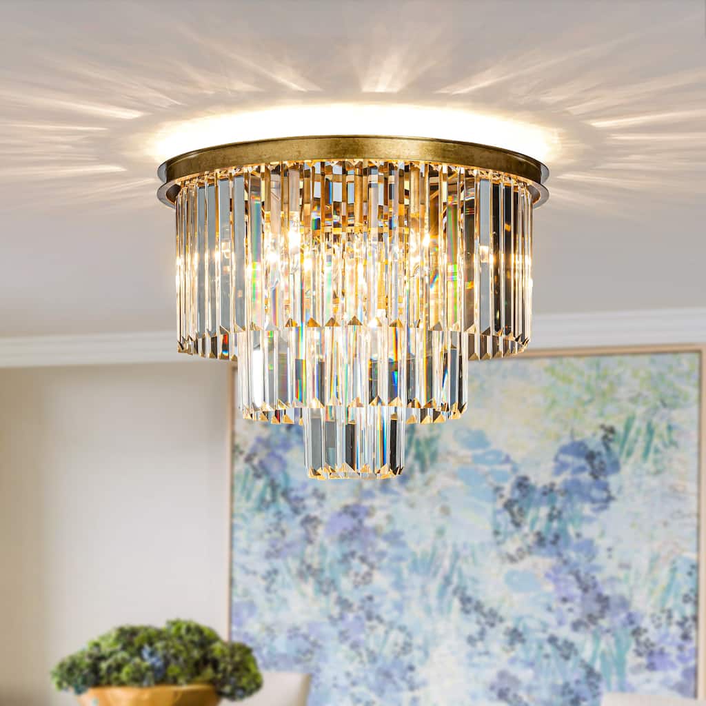 10 Light Glam Dual-Use Crystal Flush Mount Ceiling Light Contemporary Light Fixture for Interior - W20''