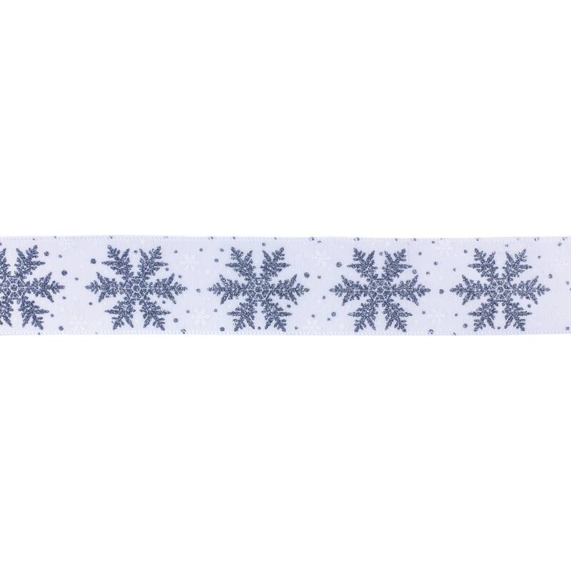 Snowflake Christmas Wired Craft Ribbon - 2.5" x 20 Yards - White and Silver