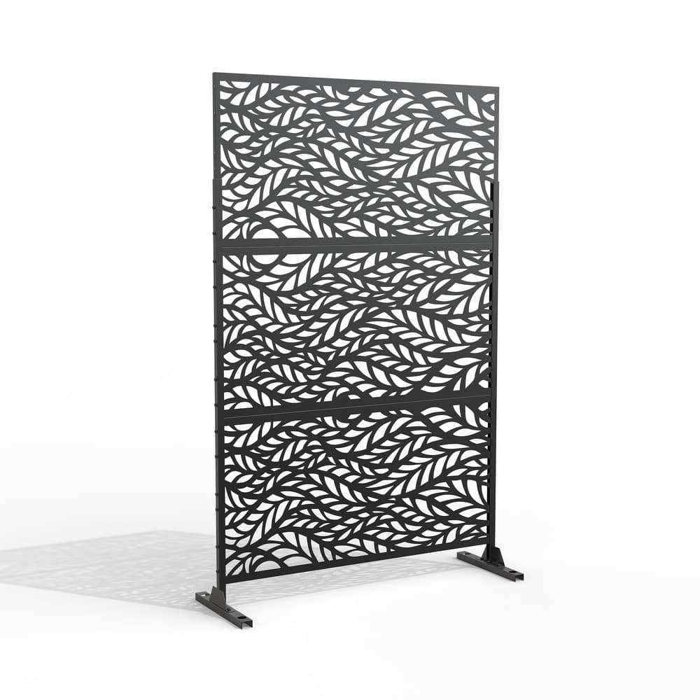 Free Standing Flowleaf Black Decorative Outdoor Privacy Screen, 47" L x 76" H