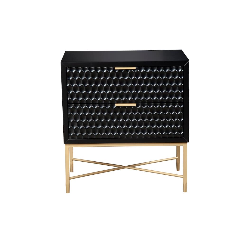 Rexi 26 Inch 2 Drawer Nightstand, Honeycomb, Mahogany Wood