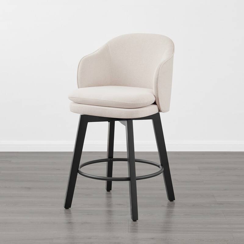 Spruce & Spring Kaylee Modern Swivel Counter Height Bar Stools with Arm - Single - Beige-Fabric