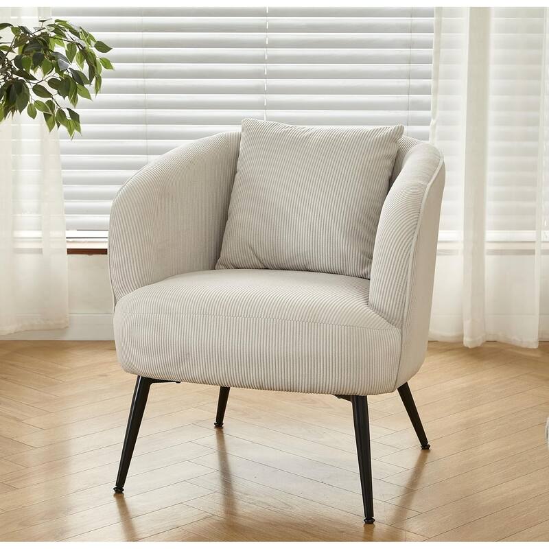 Modern Channel Corduroy Velvet Accent Chair with Black Metal Legs Luxurious Design and Comfortable Seating Ideal