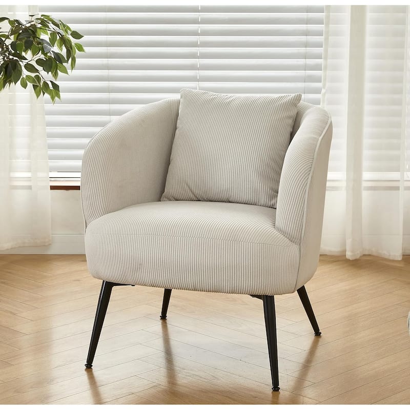 US Pride Furniture Modern Channel Corduroy Velvet Accent Chair with Black Metal Legs