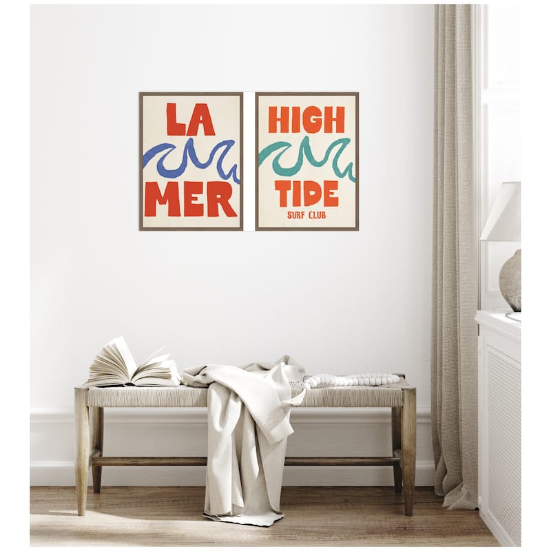 Kate and Laurel La Mer & high Tide Surf Club 2 Piece Framed Canvas Wall Art Set by Alicia Bock