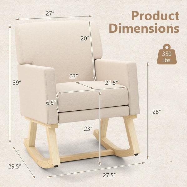 dimension image slide 0 of 3, Costway Mid Century Rocking Chair Upholstered Armchair w/ Lumbar