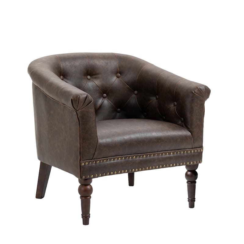 Contemporary PU Leather Tufted Barrel Accent Chair - Chocolate