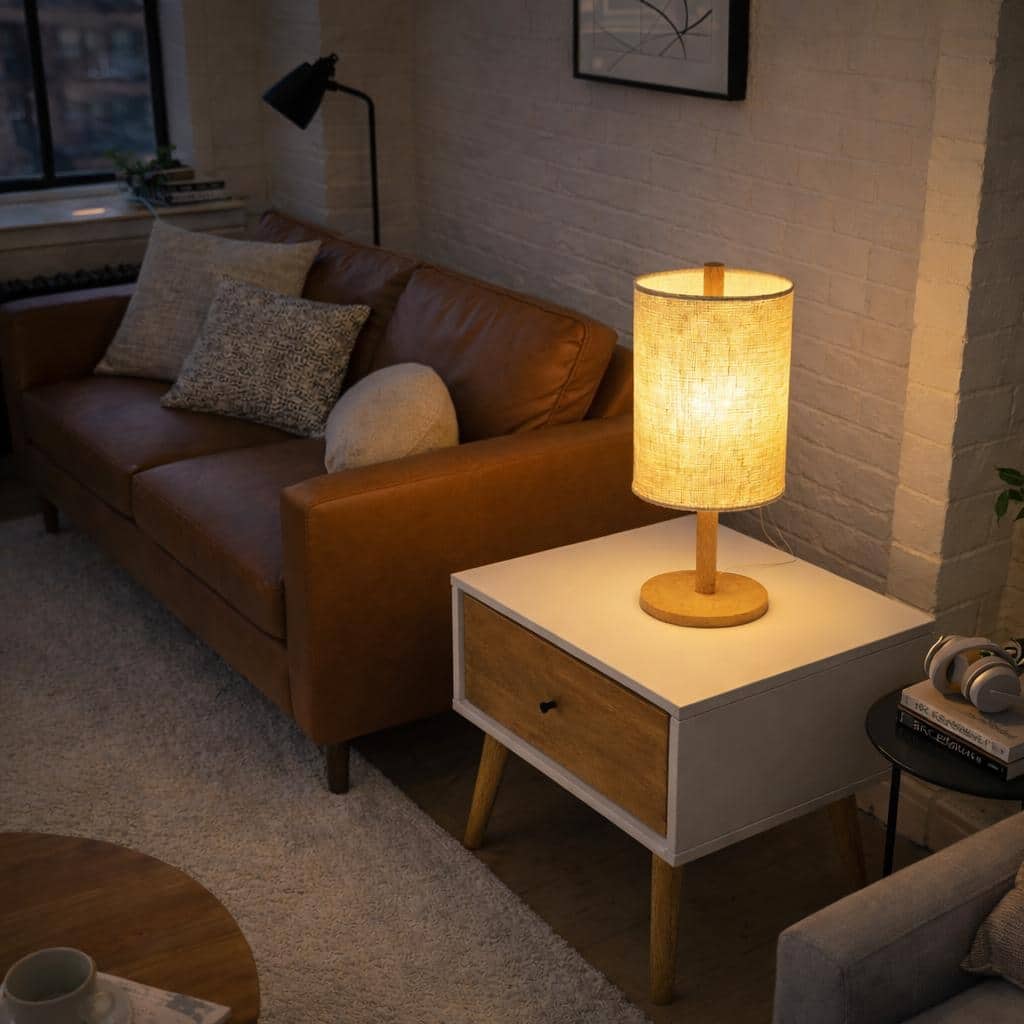 Pearl Natural Wooden Table Lamp with Woven Fabric Shade