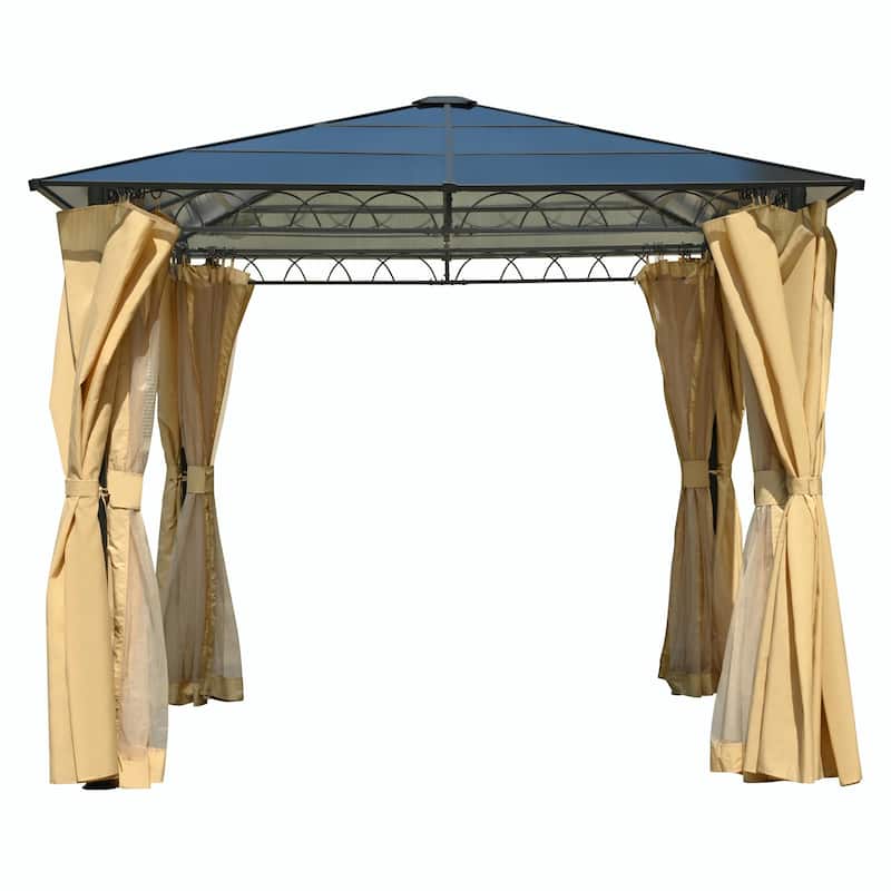 10'x10' Outdoor Hardtop Gazebo with Polycarbonate Roof, Aluminum Frame & Privacy Screens