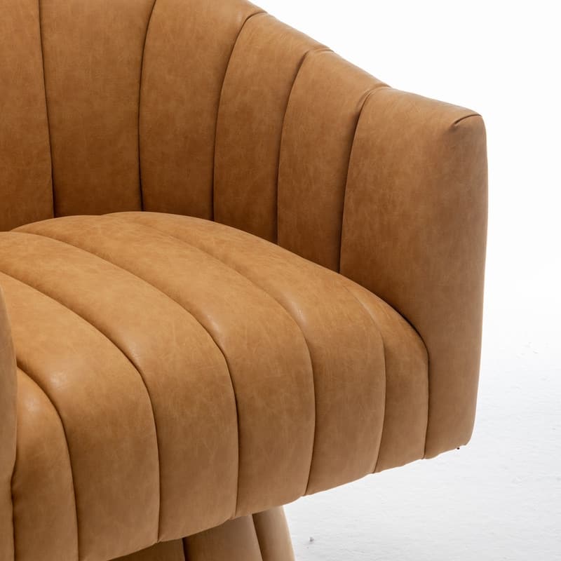 SEYNAR Mid-Century Swivel PU Leather Tufted Round Accent Barrel Chair set of 2