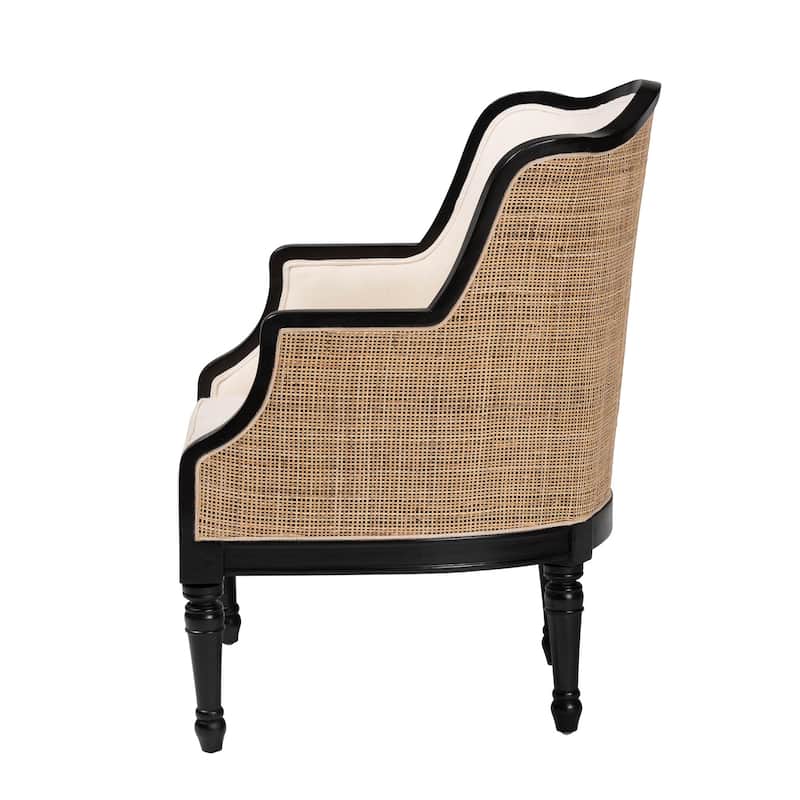 bali & pari Elizette Traditional French Beige Fabric and Black Finished Wood Accent Chair