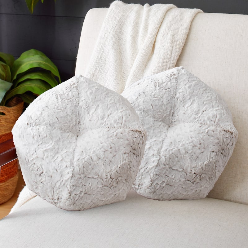 Sorra Home Faux Fur Indoor Geographic Shaped Pillows (Set of 2) - 11 in x 11 in x 4 in - Fauxchilla Fawn