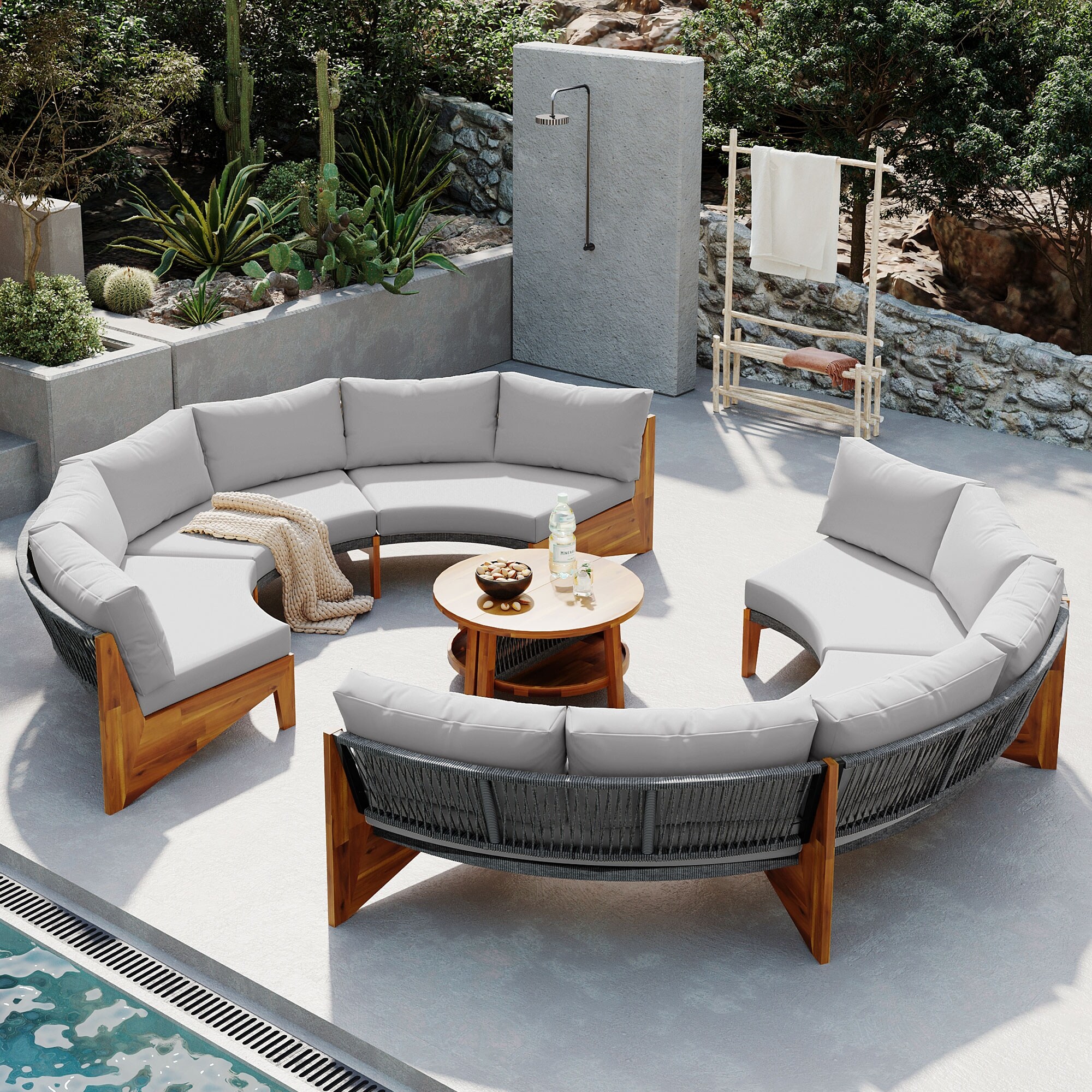 Outdoor sectional with thick cushions top