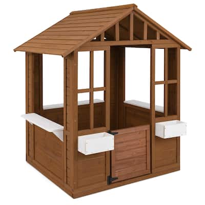 Costway Outdoor Playhouse Wood Adventures Cottage with Serving - Natural + White - See Details