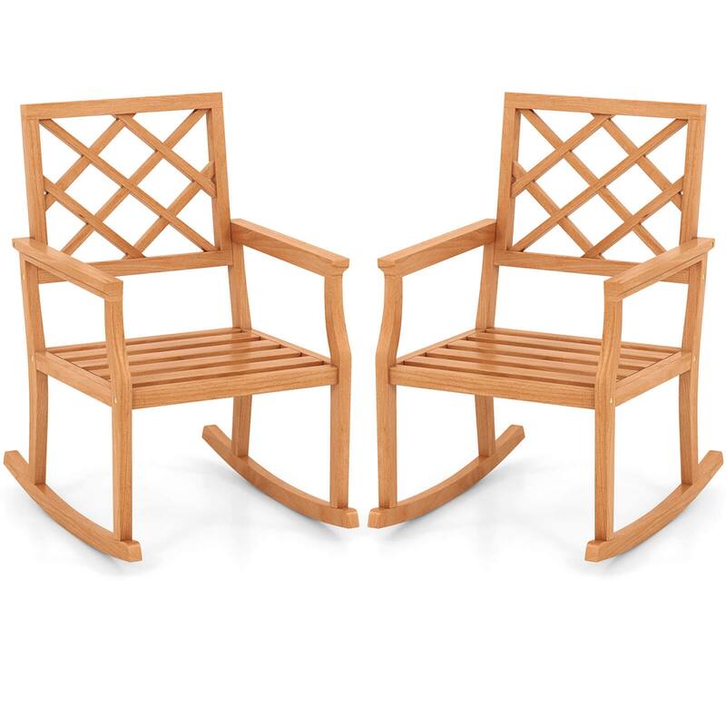 1/2PCS Teak Wood Rocking Chair Porch Rocker Outdoor Rocker Chair - 2PCS