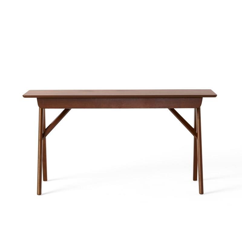 57 inch Walnut Office Desk with Drawer - Modern Wood Computer Desk for Small Spaces, Gaming & Study