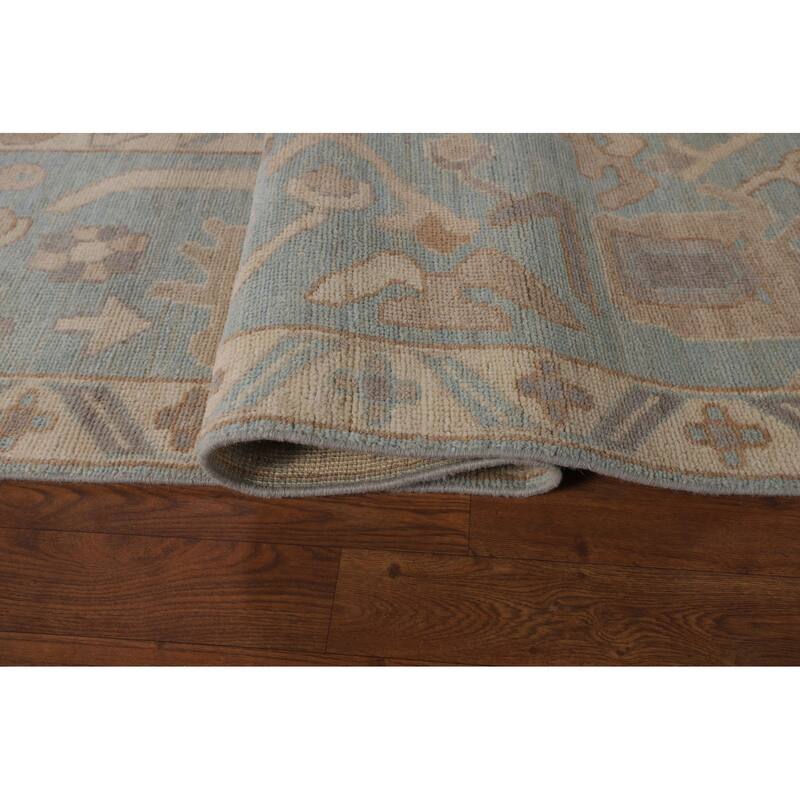 Light Blue Oushak Vegetable Dye Rug Hand-Knotted Wool Carpet - 8'1"x 10'1"