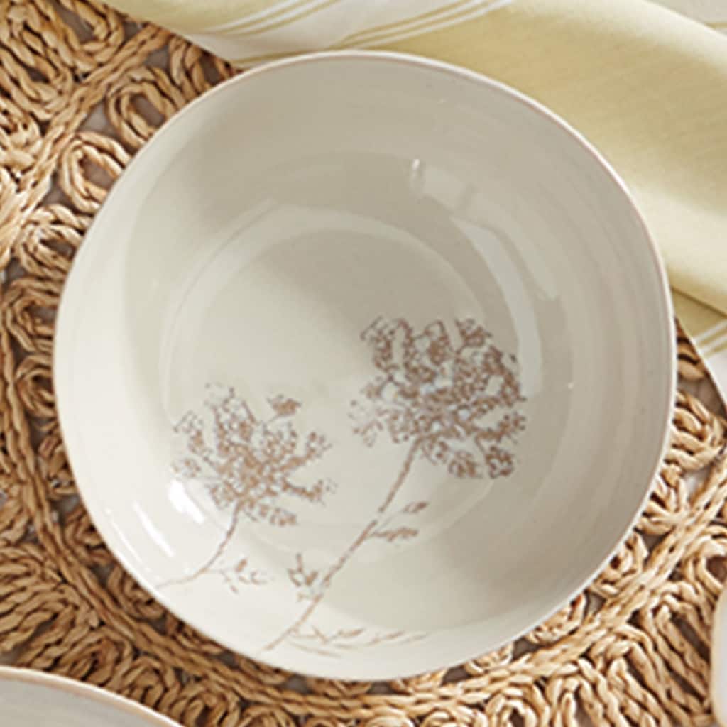 Wild Flower Medium Ceramic Bowl - 52oz, Ivory Dining & Salad Serving Bowl, Dishwasher Safe, 8.75" x 8.75" x 2.5"