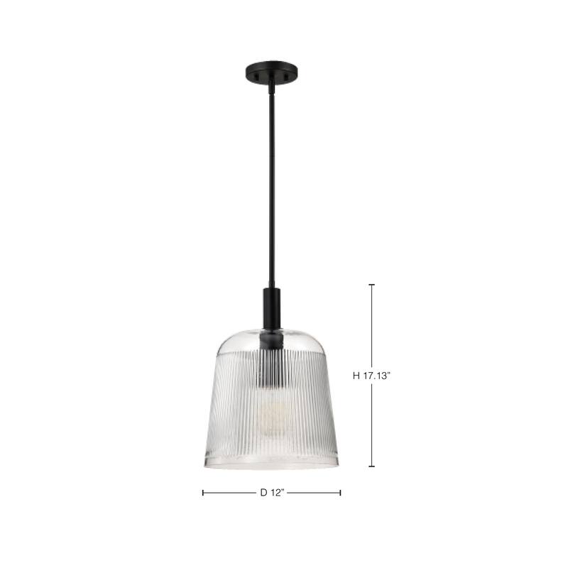 Grayson Large Pendant Matte Black Finish Clear Ribbed Glass - Matte Black