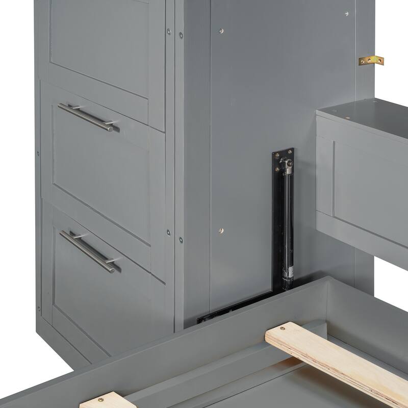 Queen Size Murphy Bed Hidden Bed with Wardrobe Drawers Shelves