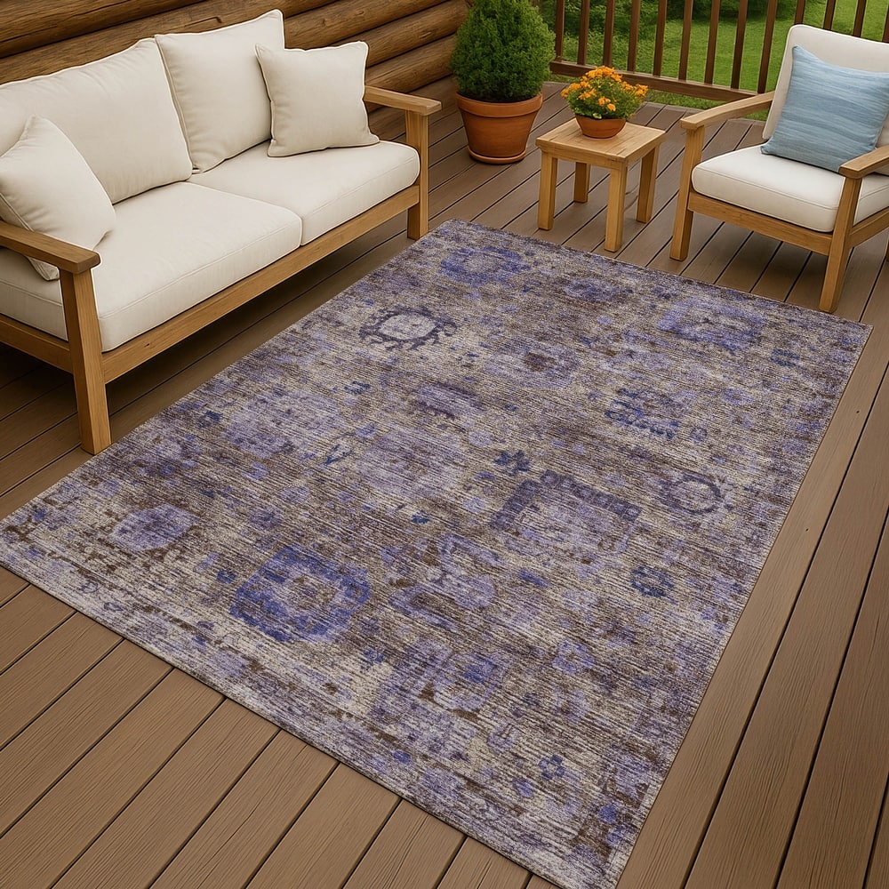 Machine Washable Indoor/ Outdoor Vintage Traditional Chantille Rug