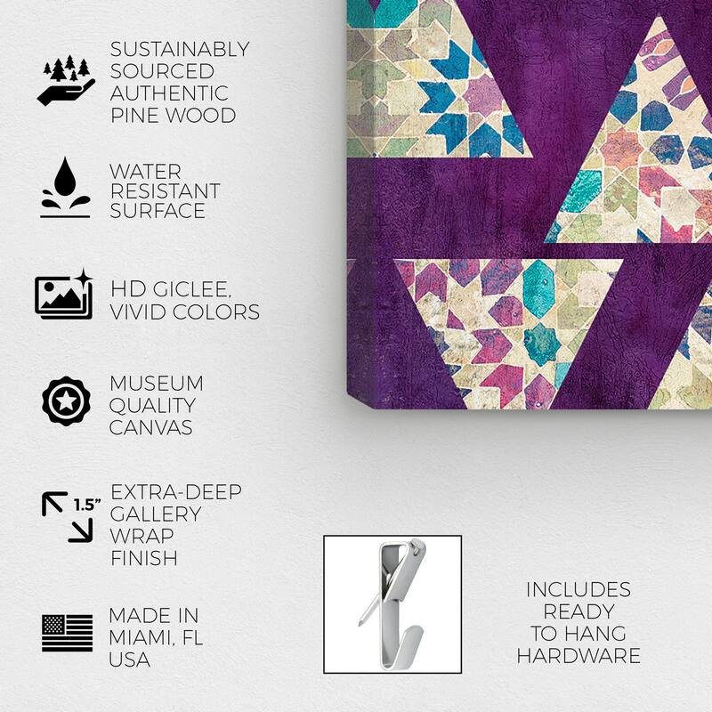 Wynwood Studio Canvas Abstract Deco Triangles Purple and Dark Purple Traditional Wall Art Canvas Print