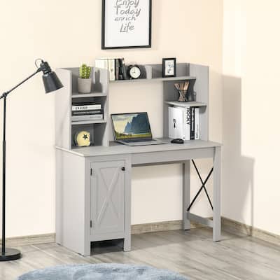 Farmhouse Computer Desk with Hutch and Cabinet
