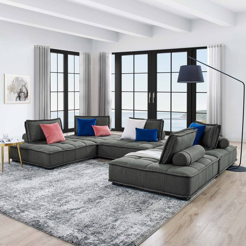 Saunter 5-Piece Tufted Fabric Fabric Sectional Sofa - Gray