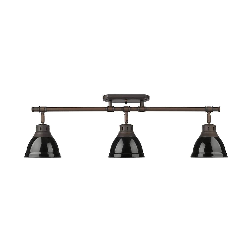 Yep by Golden Lighting Duncan 3-light Semi-Flush Mount in Rubbed Bronze and Black shade - Rubbed Bronze - 3-Light Semi-flush