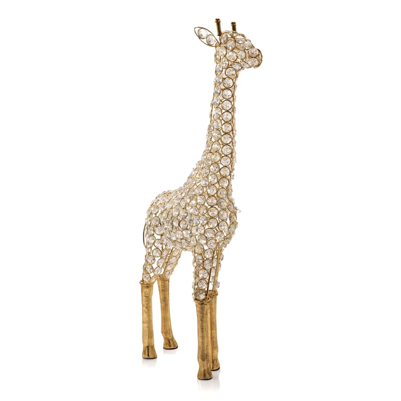 HomeRoots 23" Gold Aluminum And Faux Crystal Giraffe Tabletop Sculpture - 12.50 in. x 23.00 in. x 5.50 in.