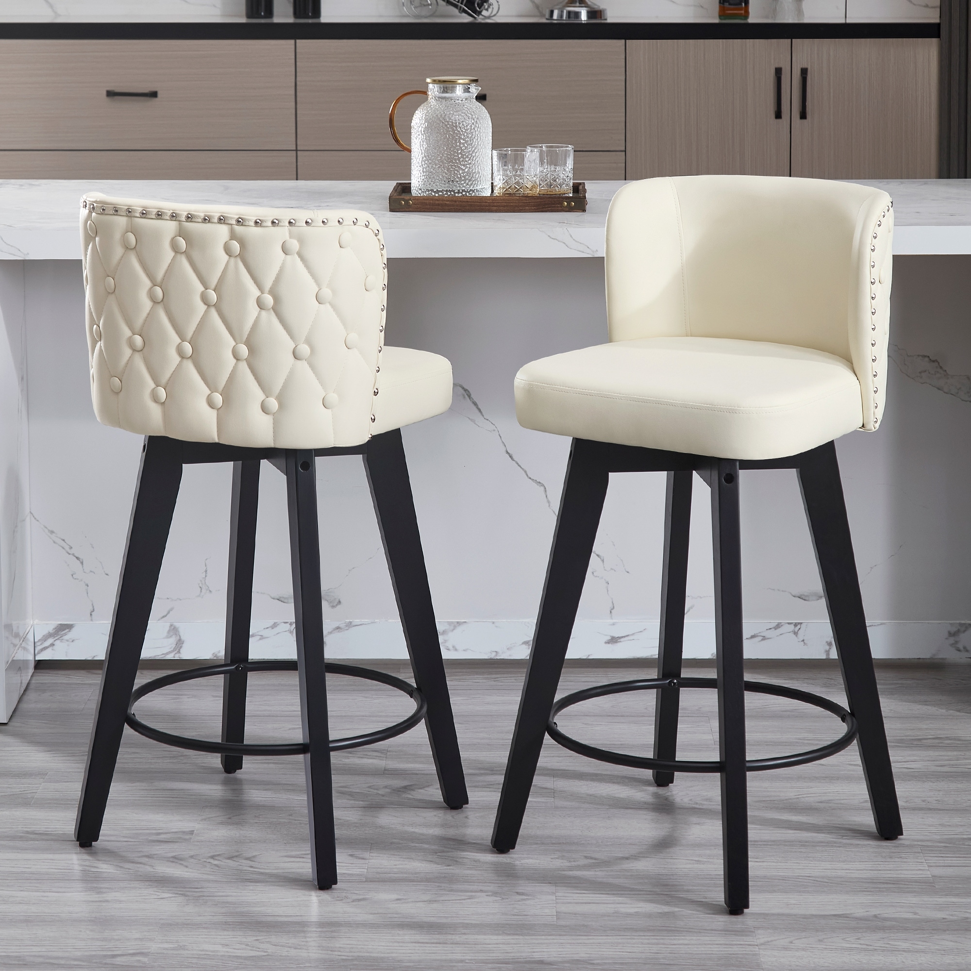 27.5" Faux Leather Upholstered Swivel Counter Height Bar Stool