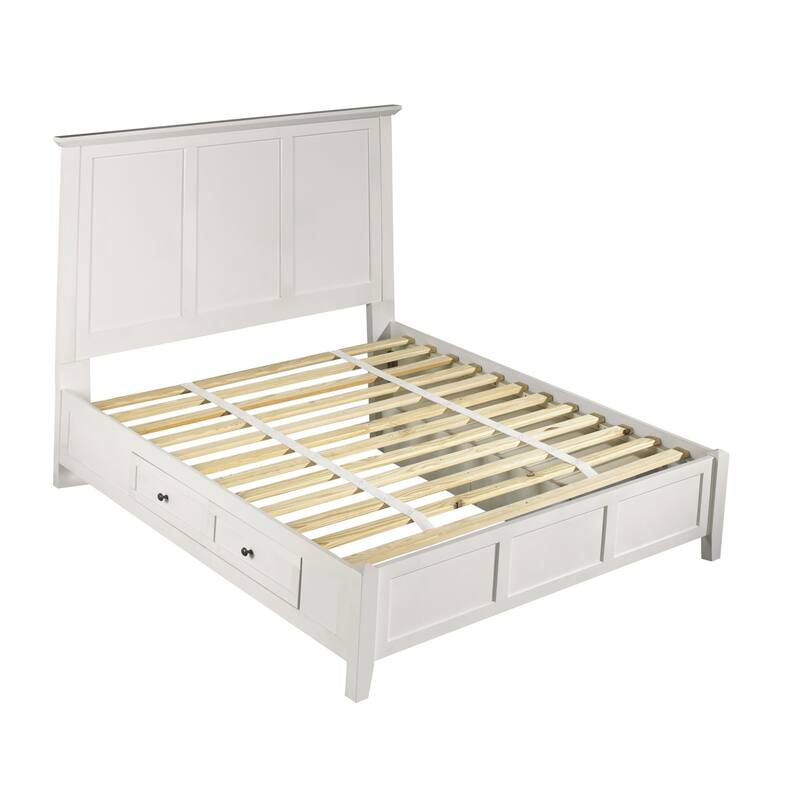 Kenji King Size Bed, Panel Headboard, Storage Drawers, Satin White Mahogany