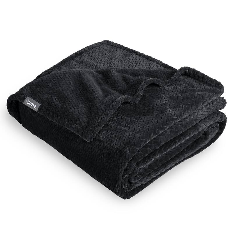 Bare Home Microplush Fleece Blanket - Ultra-Soft - Cozy Fuzzy Warm - King - Chevron Black