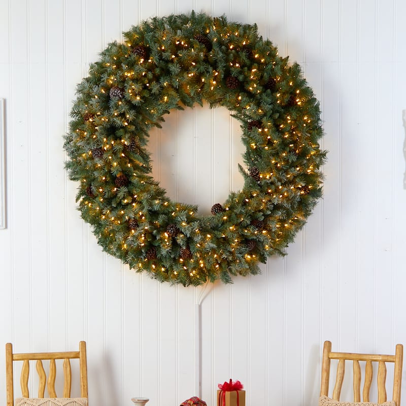 5' Giant Flocked Artificial Christmas Wreath with Lights - Green - 60