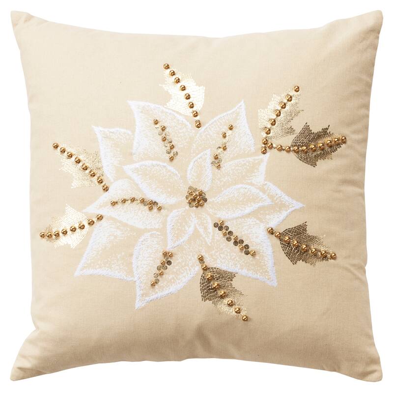 Rizzy Home Natural/Gold Poinsettia Leaves Throw Pillow